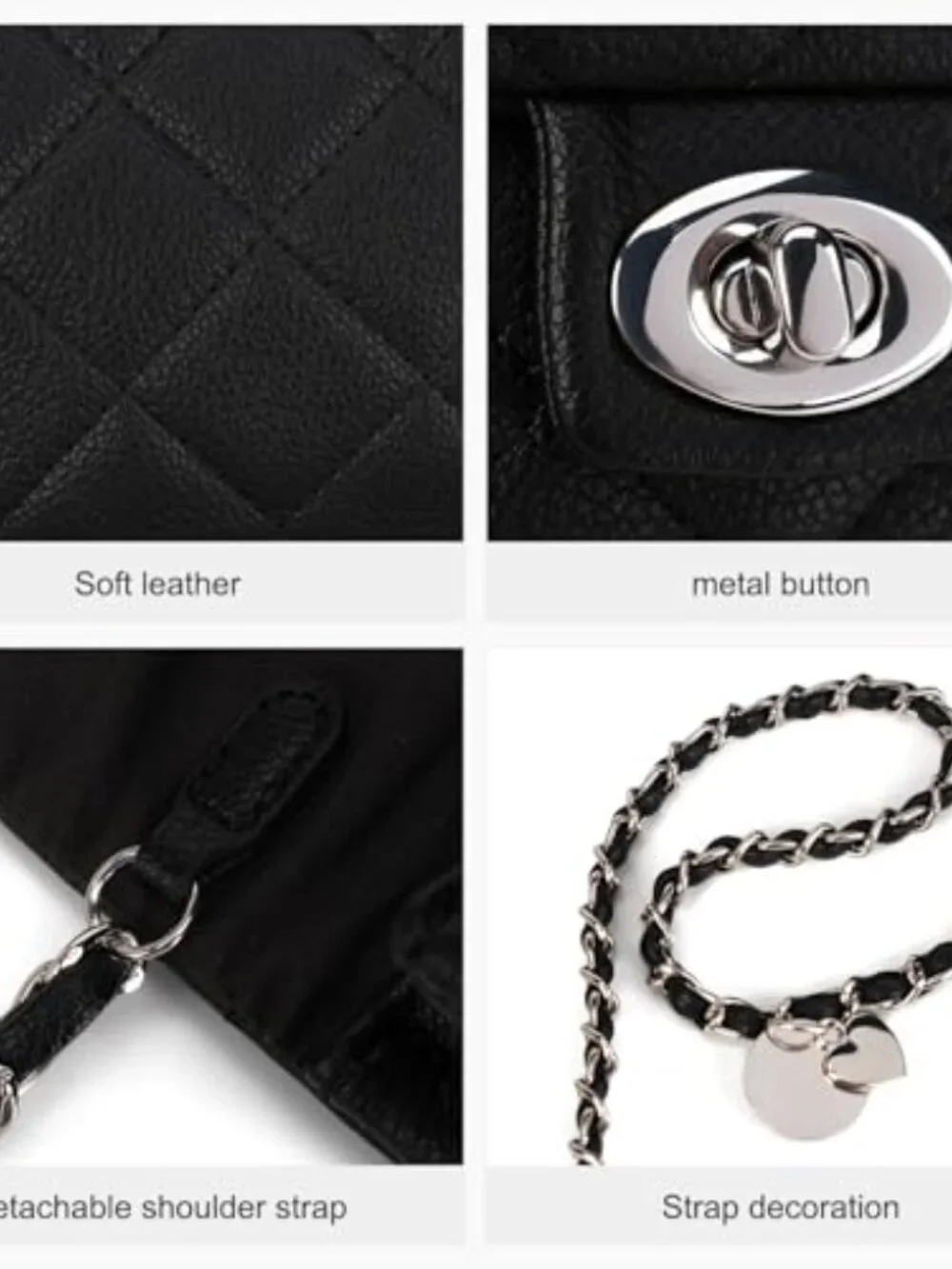 Quilted Vegan Leather Crossbody Bag with Chain Strap Mini Satchel